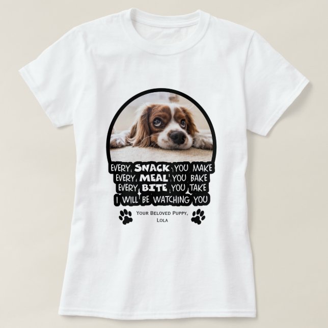 Funny Black and White Cute Pet Watching Photo T-Shirt (Design Front)