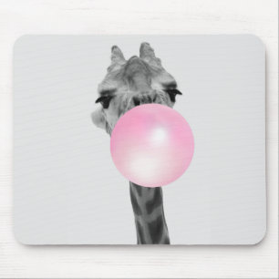 Funny Black and White Giraffe with Bubble Gum Mouse Mat