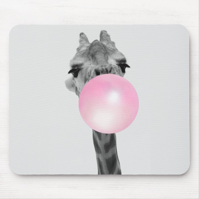 Funny Black and White Giraffe with Bubble Gum Mouse Mat (Front)