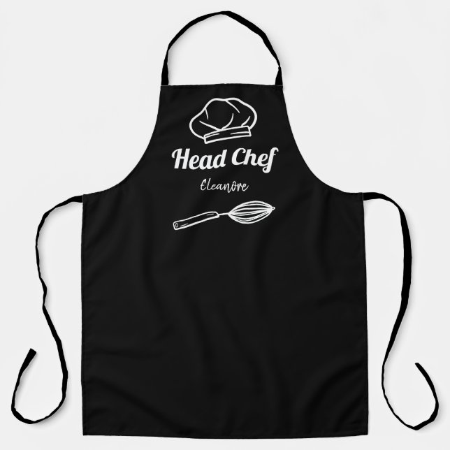 Funny black and white head chef hat whisk apron (Front)