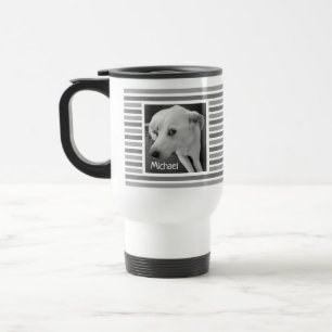 Funny Black and White Photo of Cute Custom Name Travel Mug