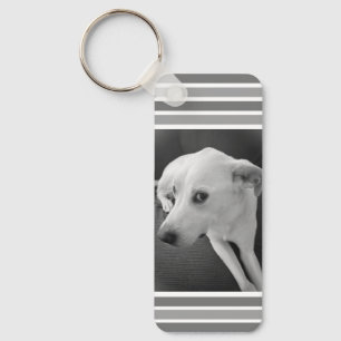 Funny Black and White Photo of Cute Dog Face Key Ring
