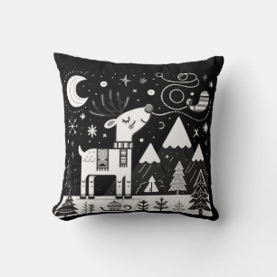 Funny Black and White Reindeer Pattern Cushion