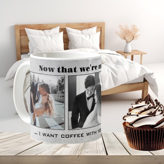 Funny Black and White Wedding Photo Mug (Funny photo mug in black and white. Beautiful as a Save the Date keepsake or wedding gift.)