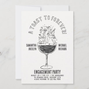 Funny Black and White Wine Glass Engagement Party Invitation