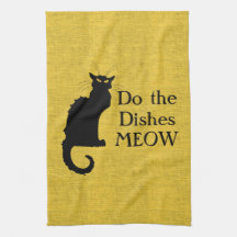 Funny Black and Yellow Cat Hand or Kitchen Towel