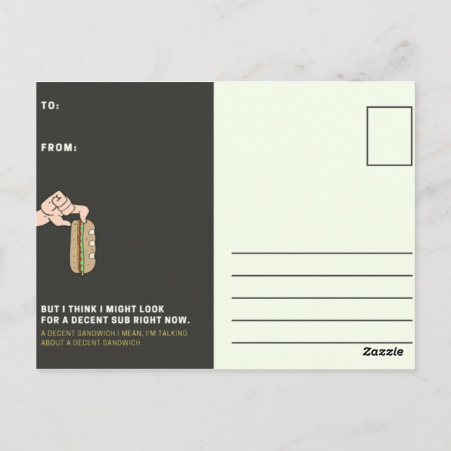 Funny Black and Yellow Sandwich Postcard (Back)