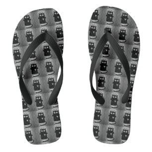 Funny Black Angel Cat Silver Grey Sandals, Flip Flops