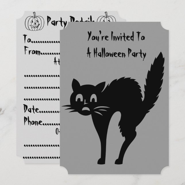 funny black angry cat halloween party invite (Front/Back)