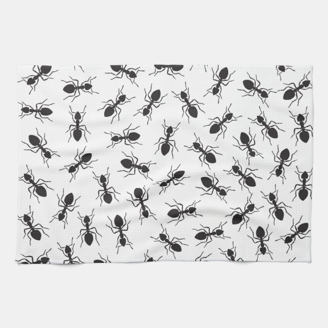 Funny Black Ants Pattern Tea Towel (Horizontal)