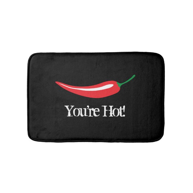 Funny black bathmat with red hot chilli pepper (Front)