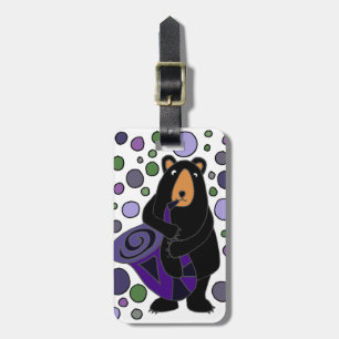 Funny Black Bear Playing Saxophone Art Luggage Tag