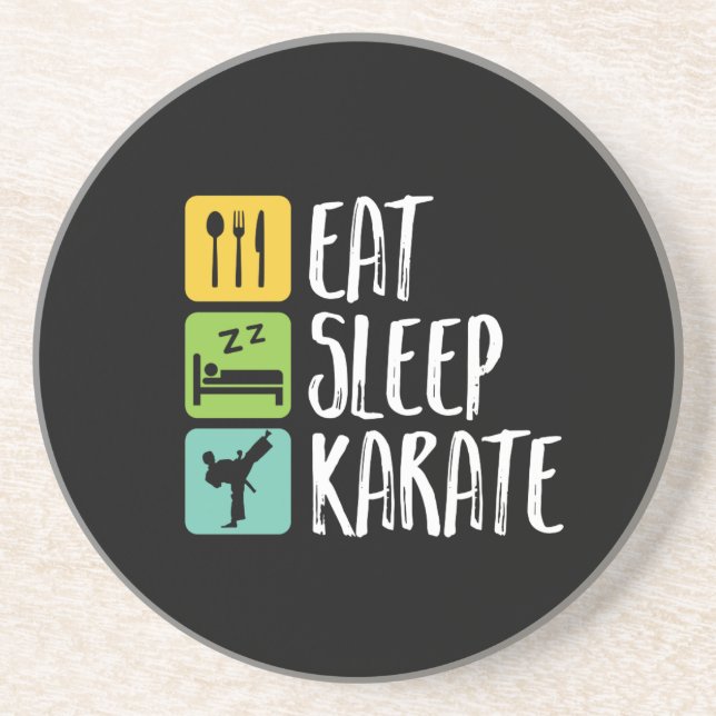Funny Black Belt Martial Arts Eat Sleep Karate Coaster (Front)