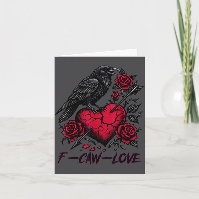 Funny Black Bird F-caw-f Anti Valentines Day Singl Card (Front)
