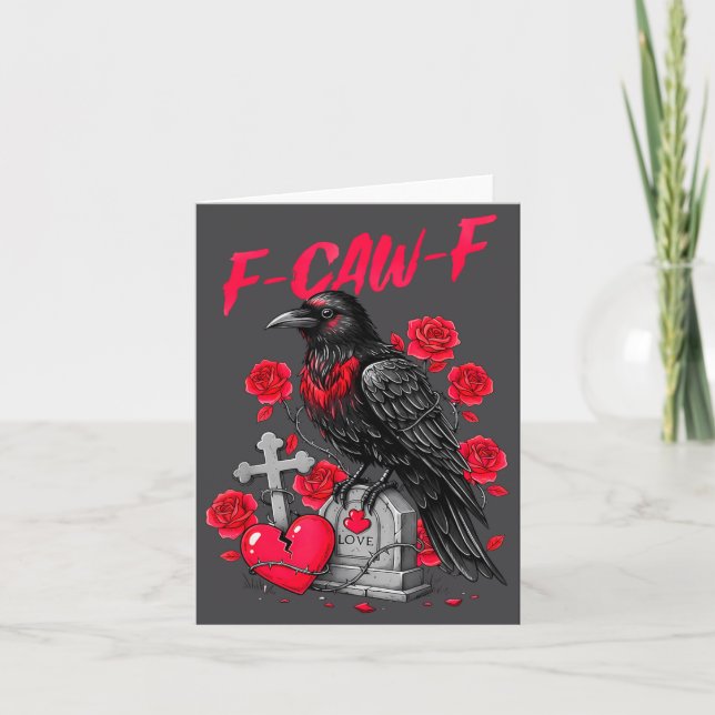 Funny Black Bird F-caw-f Anti Valentines Day Singl Card (Front)