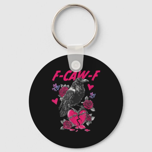 Funny Black Bird F-caw-f Anti Valentines Day Singl Key Ring (Front)