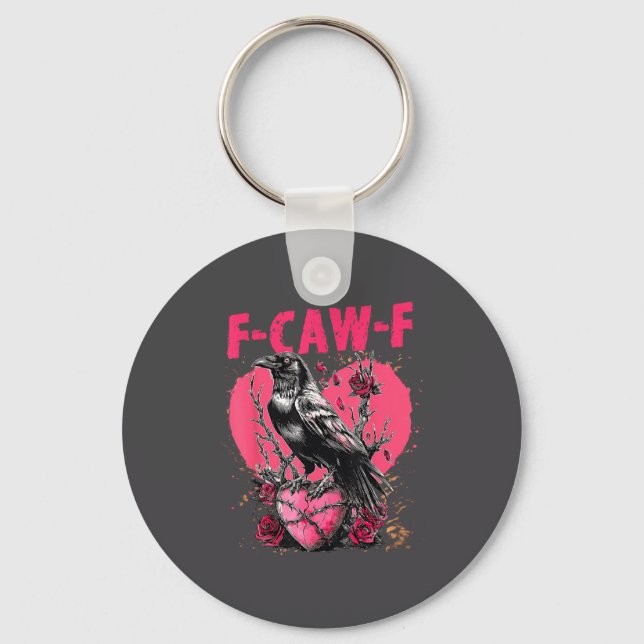 Funny Black Bird F-caw-f Anti Valentines Day Singl Key Ring (Front)