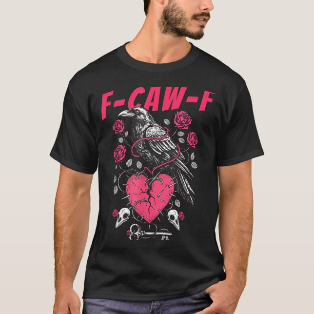 Funny Black Bird F-caw-f Anti Valentines Day Singl T-Shirt (Front)