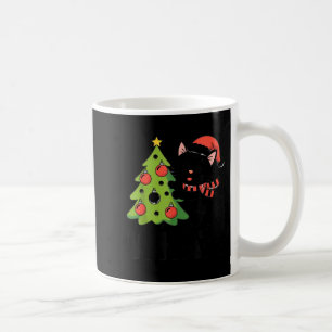 Funny Black Ca Pushing Christmas Tree Over Cat Wha Coffee Mug