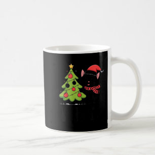 Funny Black Ca Pushing Christmas Tree Over Cat Wha Coffee Mug