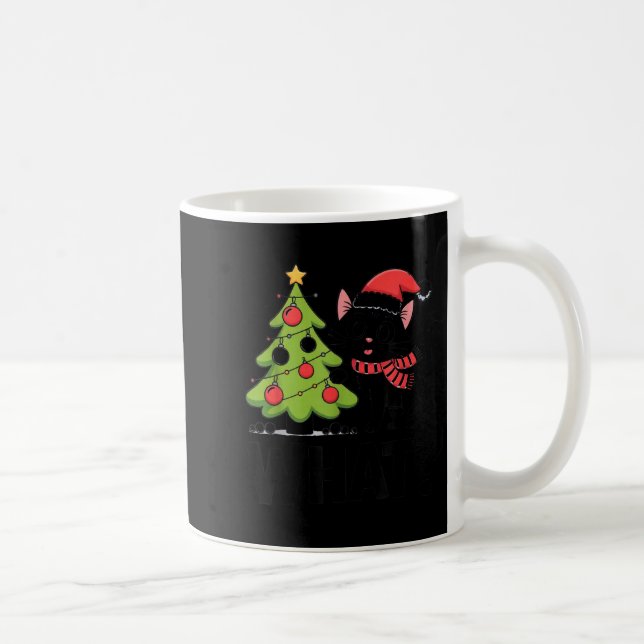 Funny Black Ca Pushing Christmas Tree Over Cat Wha Coffee Mug (Right)