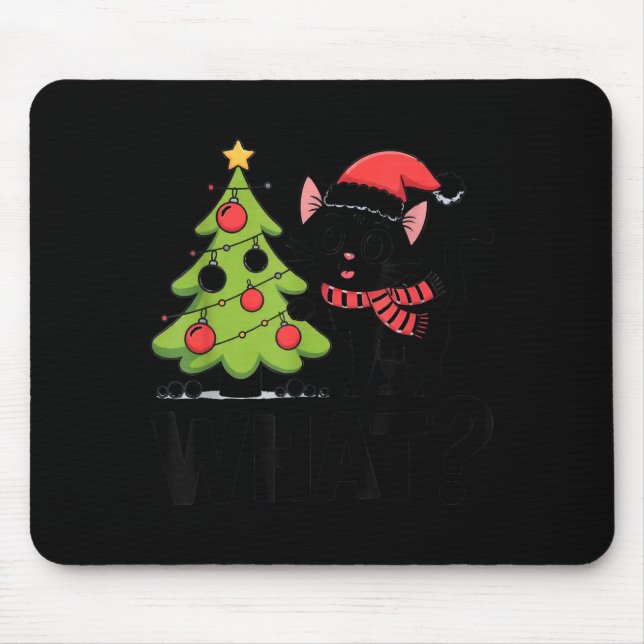 Funny Black Ca Pushing Christmas Tree Over Cat Wha Mouse Mat (Front)