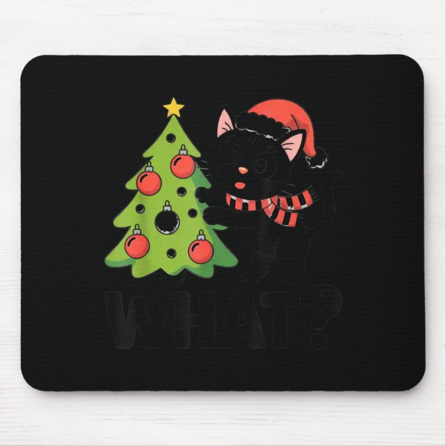 Funny Black Ca Pushing Christmas Tree Over Cat Wha Mouse Mat (Front)