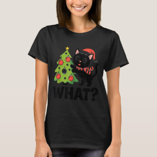 Funny Black Ca Pushing Christmas Tree Over Cat Wha T-Shirt