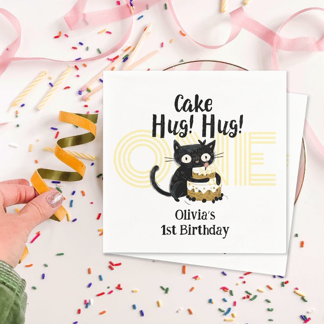 Funny Black Cat 1st Birthday Party Napkin (Funny Black Cat 1st Birthday Party Napkins)