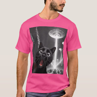 Funny Black Cat Alien Ufo Taking A Selfie Cat Mum T-Shirt