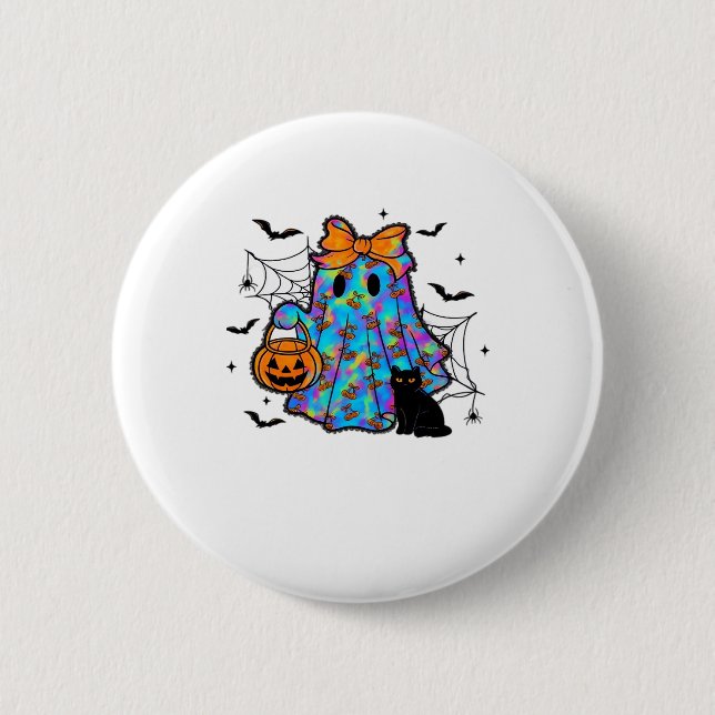 Funny Black Cat and Ghost Halloween Essential T-Sh 6 Cm Round Badge (Front)