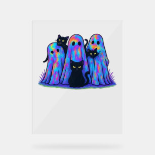 Funny Black Cat and Ghost Halloween Essential T-Sh Acrylic Sign