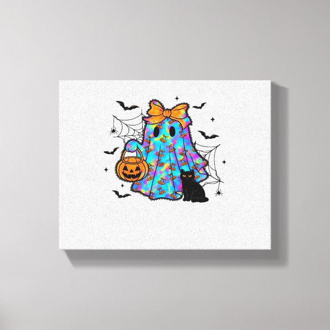 Funny Black Cat and Ghost Halloween Essential T-Sh Canvas Print (Front)