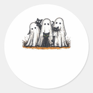 Funny Black Cat and Ghost Halloween Essential T-Sh Classic Round Sticker