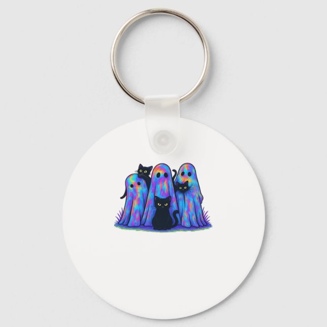 Funny Black Cat and Ghost Halloween Essential T-Sh Key Ring (Front)