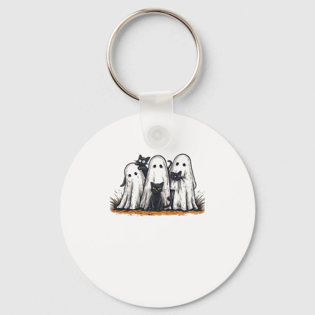 Funny Black Cat and Ghost Halloween Essential T-Sh Key Ring (Front)