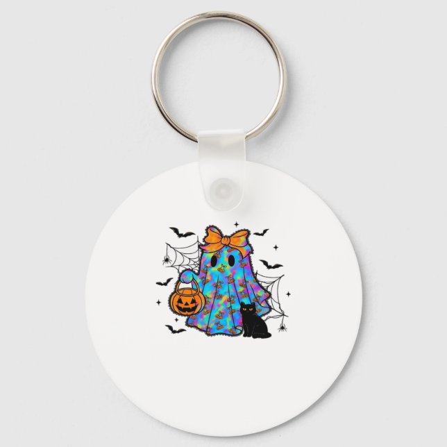 Funny Black Cat and Ghost Halloween Essential T-Sh Key Ring (Front)