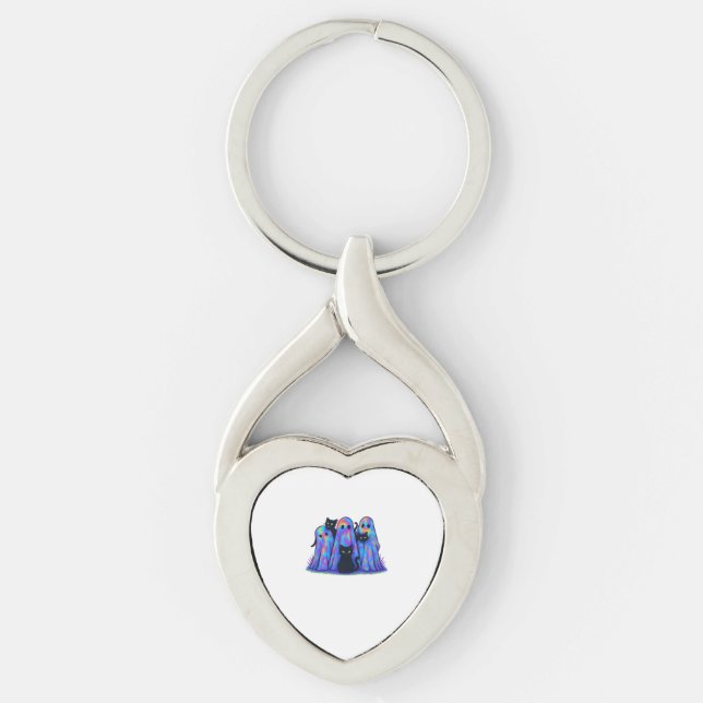 Funny Black Cat and Ghost Halloween Essential T-Sh Key Ring (Front)