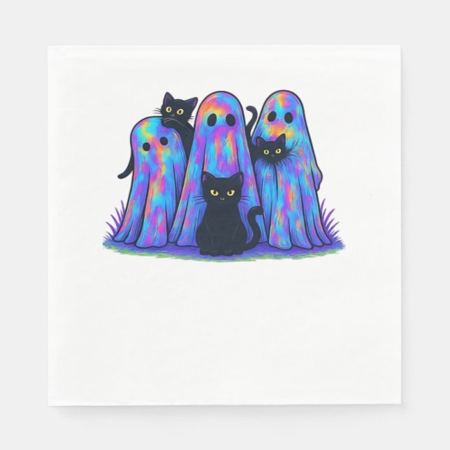 Funny Black Cat and Ghost Halloween Essential T-Sh Napkin (Front)