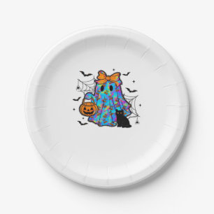 Funny Black Cat and Ghost Halloween Essential T-Sh Paper Plate