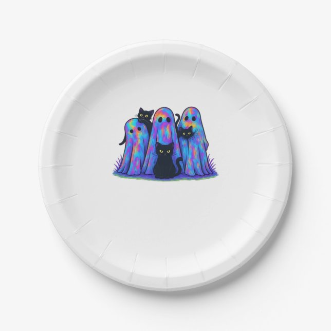 Funny Black Cat and Ghost Halloween Essential T-Sh Paper Plate (Front)