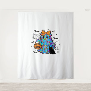 Funny Black Cat and Ghost Halloween Essential T-Sh Tapestry