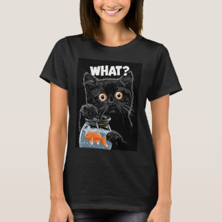 Funny Black Cat and Goldfish T-Shirt