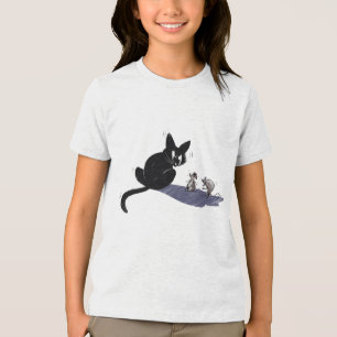 Funny Black Cat and Scared Mice Cartoon Kids T-Shi Tri-Blend Shirt