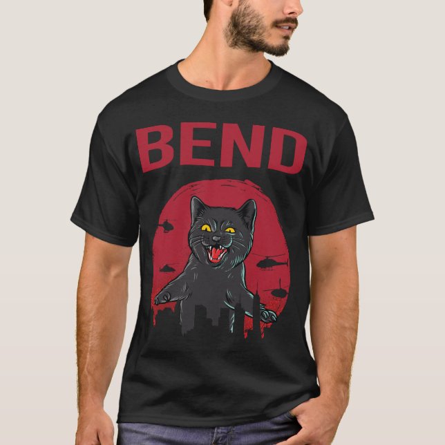 Funny Black Cat Bend T-Shirt (Front)