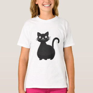 Funny Black Cat Big Eyes Cute Cat Illustration T-Shirt