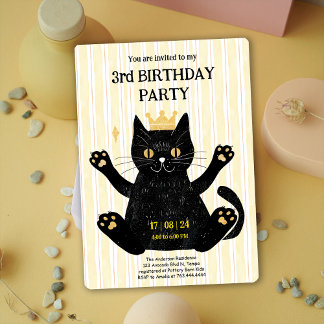 Funny Black Cat Birthday Party Invitation