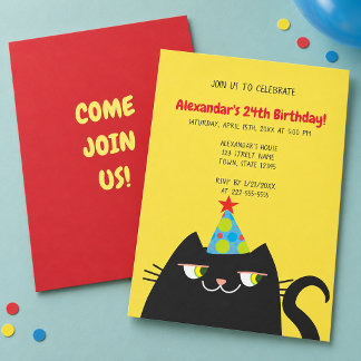 Funny Black Cat Birthday Party Invitation