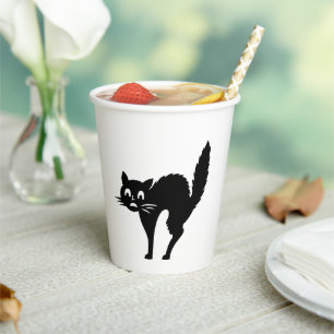 Funny black cat black and white spooky cute party paper cups