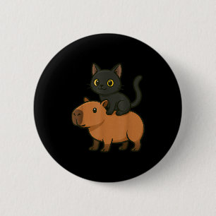Funny Black Cat Capybara Animal Lover Mum Dad Kids 6 Cm Round Badge